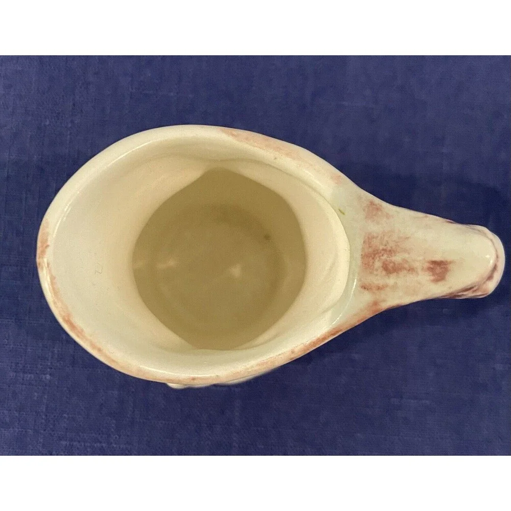 1970’S - Miniature Ceramic burgundy & Cream Embossed Flowers Water Pitcher Decor